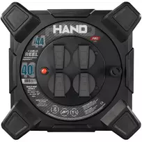 Būgninis ilgintuvas kvadratinis Linija Hand Pro; 4x2P+Z; IP44; 16A; H07RN-F; 3×2,5; 40m; juoda