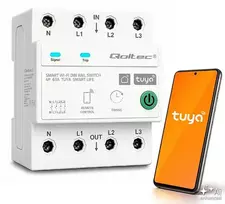 Qoltec Trifazė relė 63A ant DIN bėgelio | 3P+N | Laikmatis | Wi-Fi | Tuya | Smart Life | Amazon Alexa | 4P