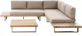 Lauko baldų komplektas Beliani Sodo kampinė sofa su staliuku 5 asmenims MYKONOS, sertifikuota akacijos mediena, smėlio ir pilkos spalvos, dešininė