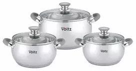 Oliver Voltz Puodų rinkinys Voltz OV51210N6B, 18/20/22 cm = 2,5/3,5/4,6 l, pilkos rankenos, nerūdijantis plienas,
