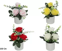 Dirbtinės rožės su eukaliptu vazone x3 – 22 cm, 15x15x22 cm, LITO