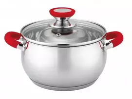 Puodas su dangčiu Oliver Voltz 5V1210N26R, Ø26 cm / 7,7 L, raudonos rankenos, nerūdijantis plienas