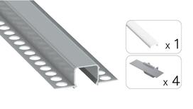 LED profilio komplektas MOSSO priglaistomas siauras, aliuminis, anoduotas, baltas dangtelis  2.02 m