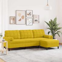 Trivietė sofa su pakoja, geltona, 210cm, aksomas