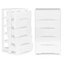 Bookcase with 5 pull-out drawers, legs with wheels - white ModernHome