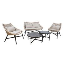 Sodo baldų komplektas HELSINKI: sofa, 2 kėdės ir 2 stalai, smėlio spalvos
