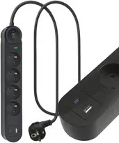 ART FU910 4 lizdai – 16 A – USB A + C – 3,4 A – greitasis įkroviklis – juodas – 1,5 m – 3 x 1,5 mm²