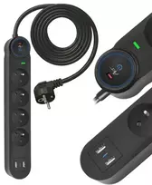 ART FU815 4 lizdai – 10 A – 2 USB A + C – 2,6 A – juoda – 3 m – 3 x 1,0 mm²