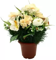 Dirbtinė orchidėjų ir snieguolių puokštė vazone