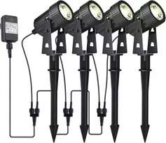 GEEDIAR LED sodo šviestuvų rinkinys su įsmeigiamais kuoliukais, 4 vnt., 3 W, šilta balta šviesa