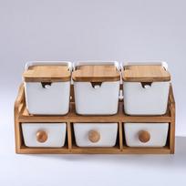LISM Square Bamboo Wood Spice Jar Set beige