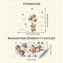 Cute Teddy Bear with Balloons, Stars and Clouds Cartoon Wall Stickers, Healing Self-Adhesive Decor for Children's Hospital Kids Room Decoration 30x60CM įvairiaspalvis