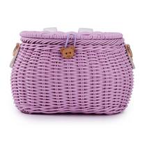 Kids Cycling Handlebar Basket Backpack with Lid Bicycle Storage Basket Adjustable Leather Straps for  Adult Bikes Scooter Parts violetinė