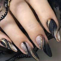 24/30PCS Detachable Spice Glitter False Nail Gilt French Flower Smudging Fake Nail Full Cover Love Press on Nails for Women Girl beige