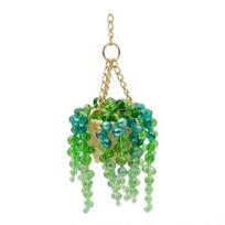 Beaded Plant Car Hanging Ornament, Artificial Rearview Mirror Charm, Green Crystal Pendant for Car Interior, Boho žalia