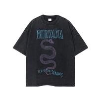 Unisex Washed T-Shirt Oversized Streetwear Nirvana Serve In Servants S įvairiaspalvis
