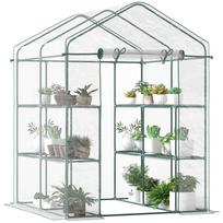 Walk in Greenhouse with 3-Tier 8 Shelves, Green House with Hemmed Cover, Roll-up Zipped Door, Steel Frame, 143 x 143 x 195cm 143 x 143 x 195 cm