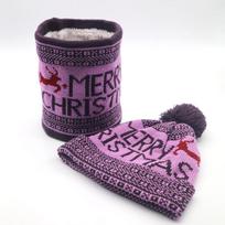 Pom-Pom Deer Christmas Hat & Fleece-Lined Scarf Set One Size violetinė