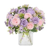 Realistic 5-Head Artificial Peony Flower with 4 Buds Lifelike Faux Silk Flower Bouquet for Vase Wedding Bouquets DIY Crafts Valentine's Day Home Decor J