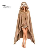Comfortable Loungewear for Women Halloween Wearable Blanket Hoodie, Cozy Hooded Highland Cow Cape, Soft Festive Winter Throw Plush Sloth Black One Size G beige