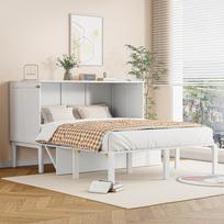 Spinta-lova 140x200 cm, Sieninė lova su grotelėmis, Sieninė sulankstoma lova, Vertikali spinta-lova su grotelėmis, Jaunimo lova, Balta 205 x 146 x 71 cm balta