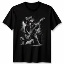 Funny Cat Playing Unisex T Shirt Guitar Rock And Roll Gifts Graphic Tee XXXXL black