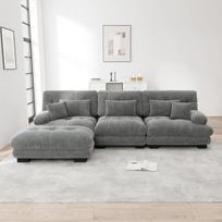 Didelė L formos modulinė kampinė sofa su pakoju šenilė pilka 1 vnt