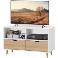 TV spintelė, TV komoda su stalčiais, atviros lentynos, mediena, 99 x 39 x 58 cm, balta, Balta