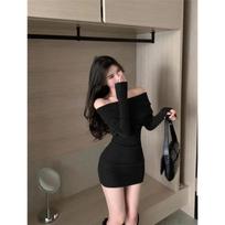 Autumn/Winter French-Style One-Shoulder Spicy Dress: Slimming, Tight-Fit, Hip-Hugging Short Skirt for Women. Extra Large juoda