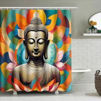 Colorful Buddha Shower Curtain Artistic Vibrant Home Decor Waterproof Easy To Install And Maintain Easy-Clean Elevate Space W60H190(CM)-1 Pcs black