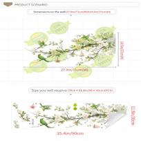 Pear Tree Branches Bird Wall Decal Bedroom Wall Art Decor PVC Removable Self-Adhesive Fresh Plant Background Sticker Home Decor žalia