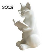 Cute Cat Figure 3D Printed Reading Figurine, Decorative Ornament with Weighted Anti-Slip Base, With Glasses Intellectual Statue Eye for Desk juoda