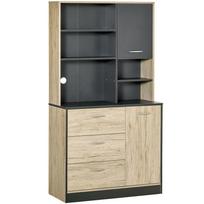 Medinė pastatoma virtuvės daugiafunkcinė sandėliavimo spintelė, laikiklis mikrobangų krosnelei, spintelė su durelėmis ir stalčiais, valgomojo baldai 90 x 39 x 169 cm