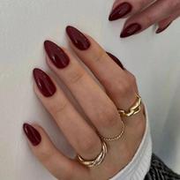 24Pcs Cherry Red Glossy Reusable Press On Nails Artificial False Manicure Tips For Women brown