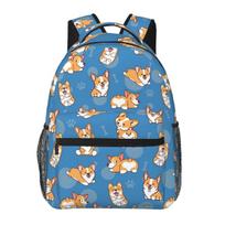 Corgi Puppy Lie Down In Blue Background Backpack Student Boys Girls BookBag Children School Bag Shoulder Bags for Men Women One Size gray