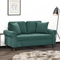 vidaXL Dvivietė sofa su pagalvėlėmis, tamsiai žalia, 120cm, aksomas