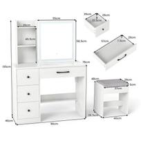 Tualetinis staliukas 96x40x135 cm baltas, LED stumdomas veidrodis, taburetė, laikymas