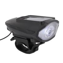 Solar Bike Light USB Rechargeable IPX4 Water Proof LED Headlight with Horn for Road Mountain Bike gray