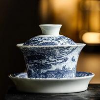140ml Chinese Blue and White Porcelain Gaiwan Teacup Hand-painted Ceramic Tea Tureen Household Tea Bowl Portable Teaware 12.4x9.5cm  140ml white
