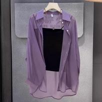 Pearlescent Yarn Sunscreen Shirt Jacket Women's Summer Thin Ice Feeling Super Slippery Commuter Outer Cardigan Lightweight Top XS gray