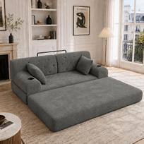 2 vietų sofa-lova, Velūras, Aukštas atlošas, Metalinis rėmas, Didelio tankio putplastis, 2 puodelių laikikliai, 4 šoninės kišenės, Svetainei ir mažiems plotams, Tamsiai pilka 168 x 80 x 81 cm tamsiai pilka spalva