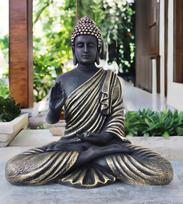 Derva sėdintis medituojantis Buda, Gautama Buda statula, Juoda auksinė spalva black