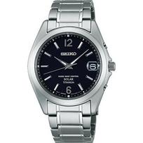Seiko Selection SBTM229 Men's Watch, Solar Radio Sync, Date Calendar, Black Dial, Pure Titanium Case & Band, Silver/Black black