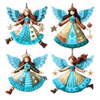 Mediniai angelai Kalėdiniai papuošalai Rustic Farmhouse Angel Decorations Xmas Tree Hanging Ornaments for Holiday 4pcs blue