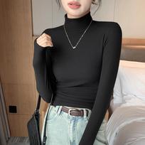 Wide-striped Solid Color Semi-high-neck Knitted Sweater, Women's Base Layer, Autumn and Winter Top, Versatile and Fitted Sweater XXL rožinė