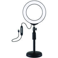 LED žiedinė lempa 16cm, su stovu iki 33cm, USB, RGBW