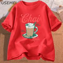 Trending Chai Latte 90s Graphic Tee Vintage Coffee Lover Tshirt Aesthetic Tea Club T Shirt Oversized Cotton Loose Clothing 4XL brown