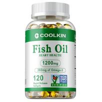 Coolkin Omega-3 Fish Oil Softgels are a high-concentration fish oil supplement rich in EPA and DHA, supporting heart and joint health. 120 green