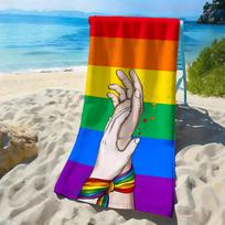 Rainbow Flag and Holding Hands polyester microfiber beach towel is highly absorbent, suitable for swimming and beach outings W40*H60(CM)