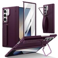 For Samsung Galaxy Z Fold 7 6 5 4 3 5G Case Magnetic Hinge Wrist Strap Metal Lens Holder with Screen Glass Film Shockproof Cover For Galaxy Z Fold 7 vyno raudonos spalvos
